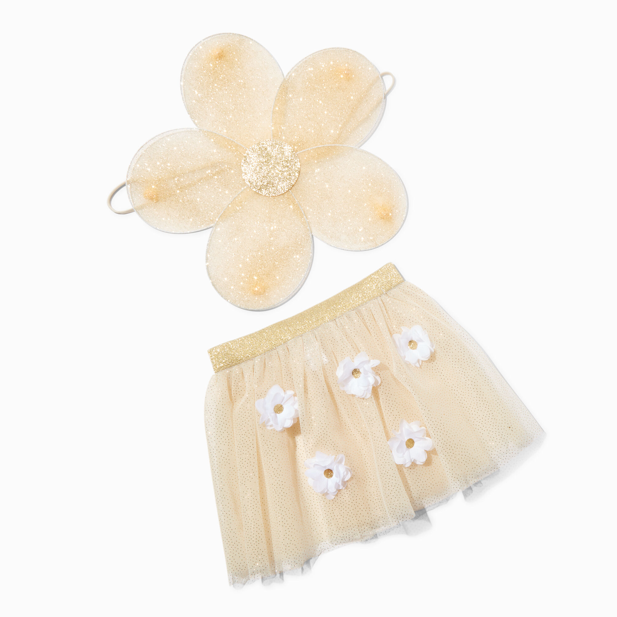 Claire s Club Gold Flower Wings Tutu Dress Up Set 2 Pack