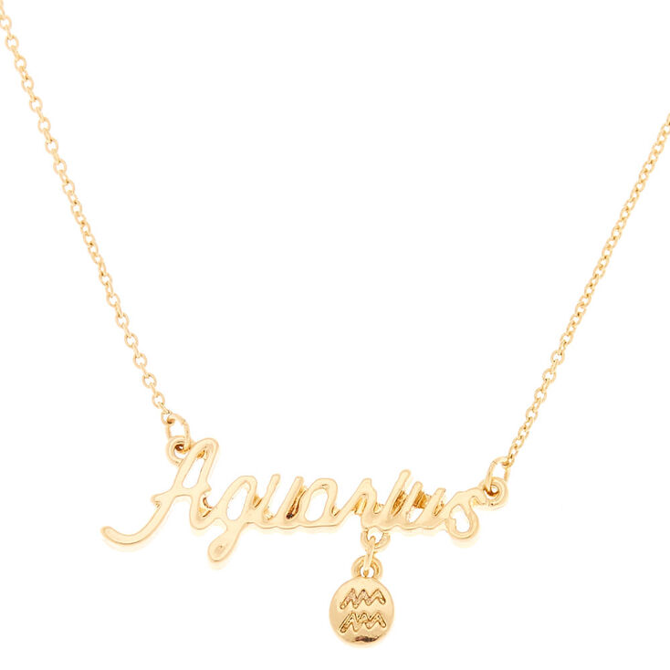 Gold Zodiac Pendant Necklace - Aquarius,