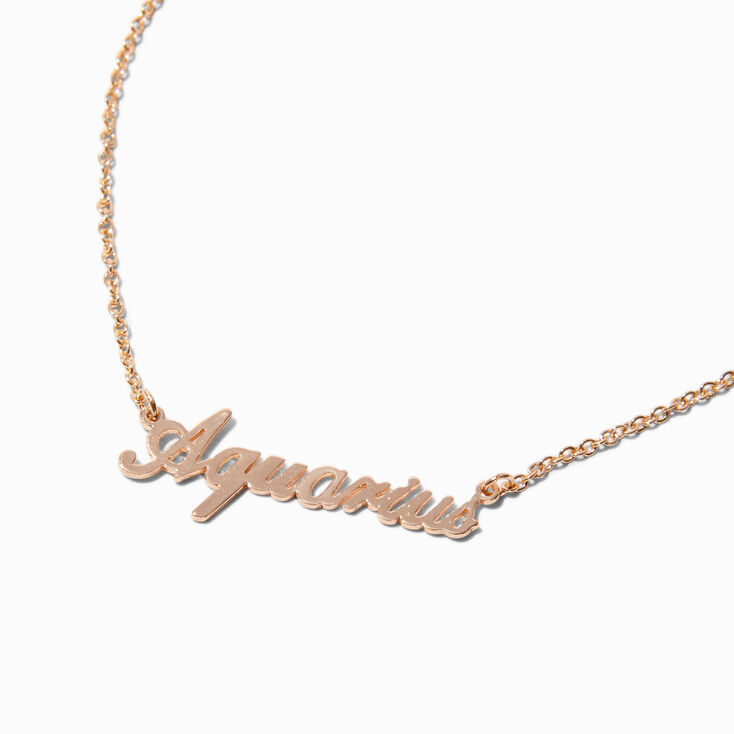 Gold-tone Script Zodiac Pendant Necklace - Aquarius,