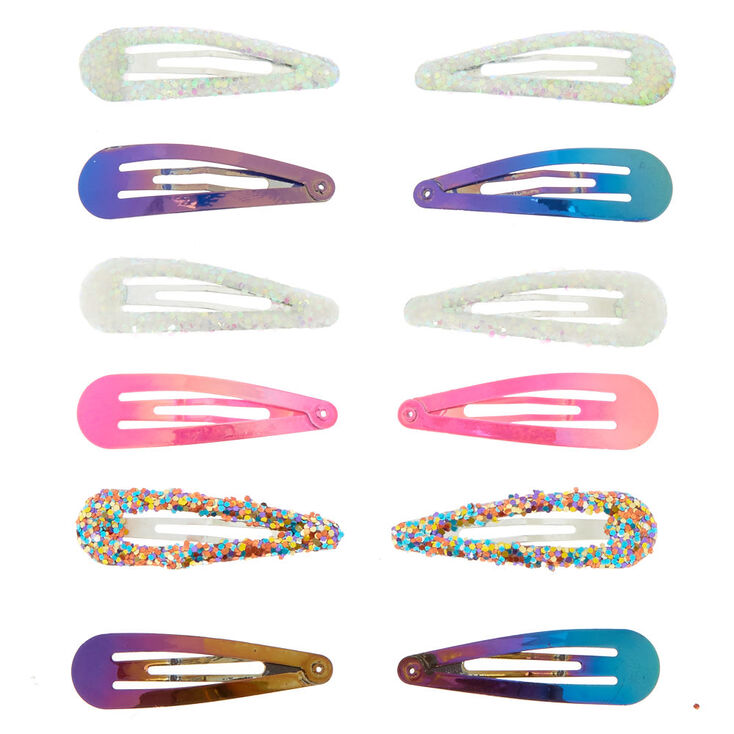 Anodized Glitter Hair Snap Clips,