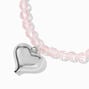 Puffy Heart Charm Pink Beaded Stretch Bracelet,