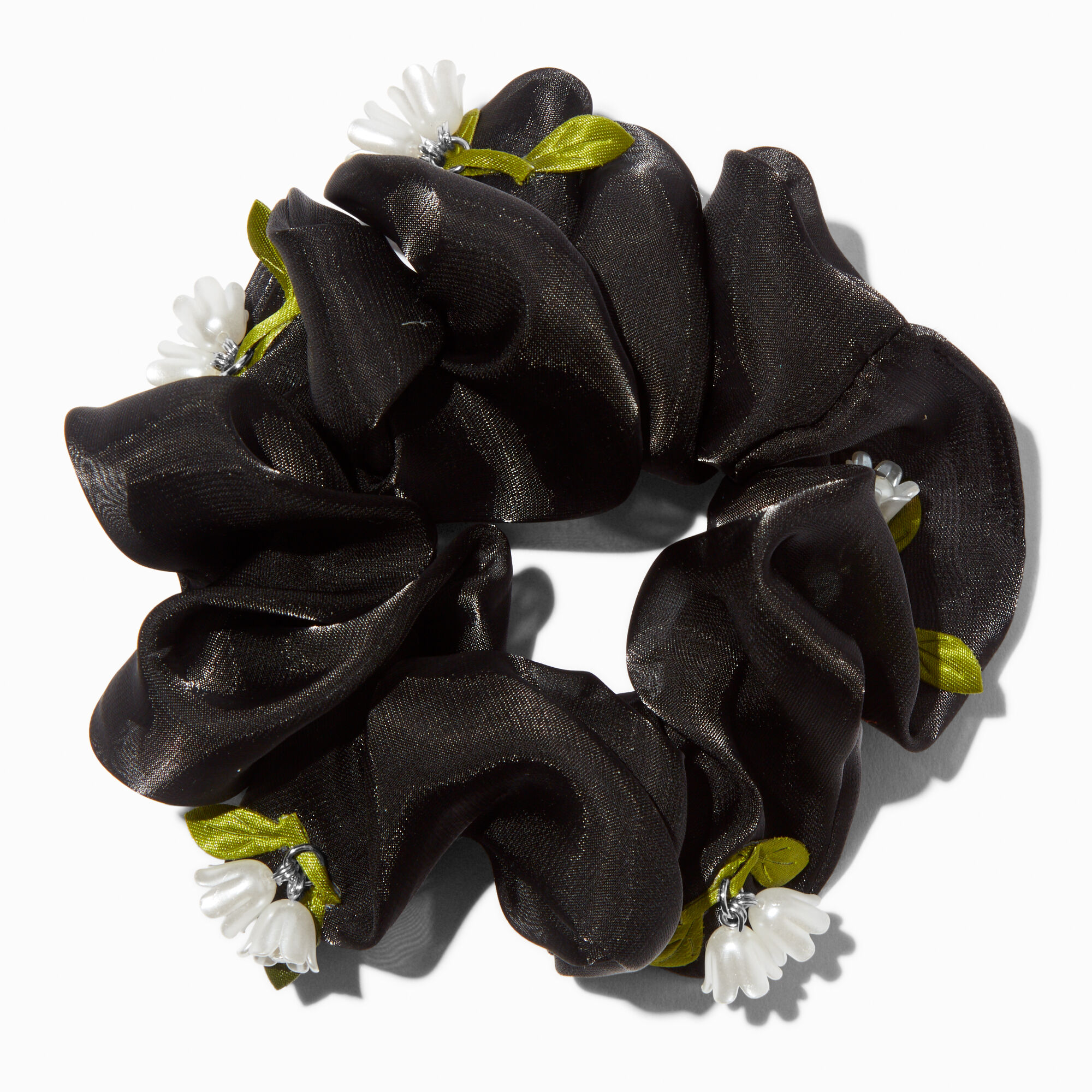 View Claires Giant Flower Dangle Hair Scrunchie Bracelet Black information