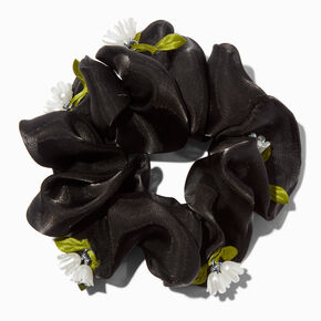 Giant Black Flower Dangle Hair Scrunchie,