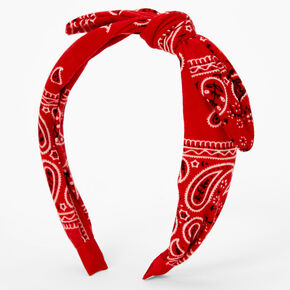 Bandana Knotted Bow Headband - Red,
