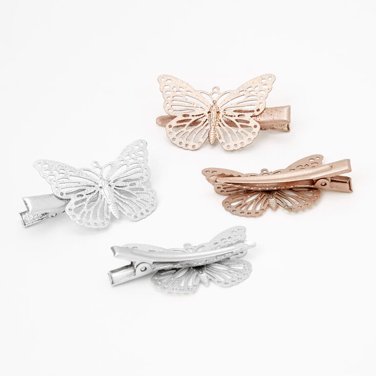 Claire&#39;s Club Mixed Metal Filigree Butterfly Hair Clips - 4 Pack,