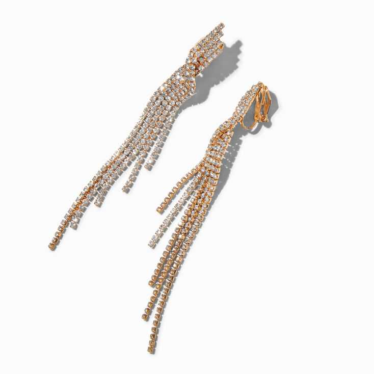 Pendantes &agrave; clip 9&nbsp;cm couleur dor&eacute;e frange de cha&icirc;ne de strass,