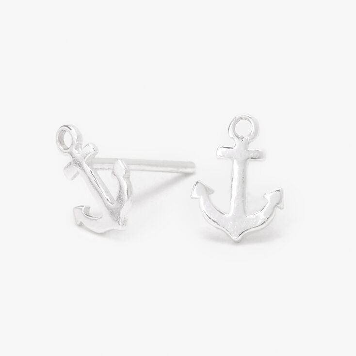 Sterling Silver Anchor Stud Earrings,