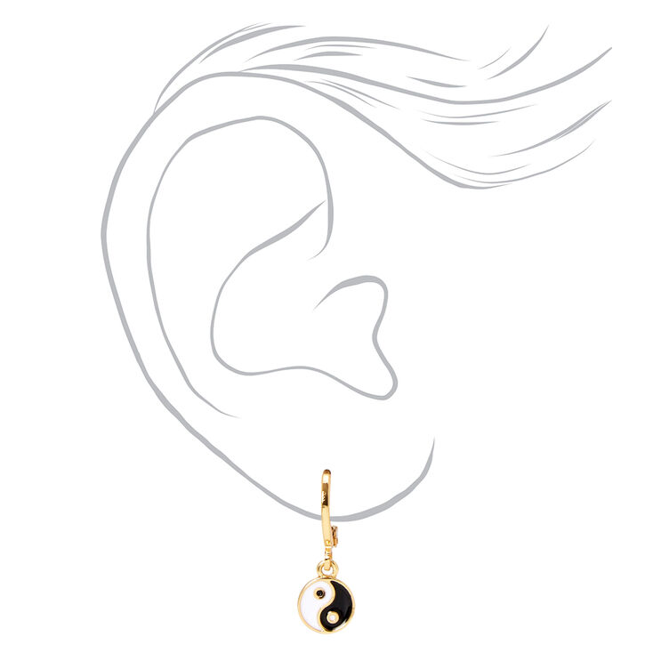 18kt Gold Plated 10MM Yin Yang Huggie Hoop Earrings,