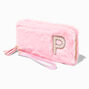 Pink Furry Pearl Initial Wristlet Wallet - P,
