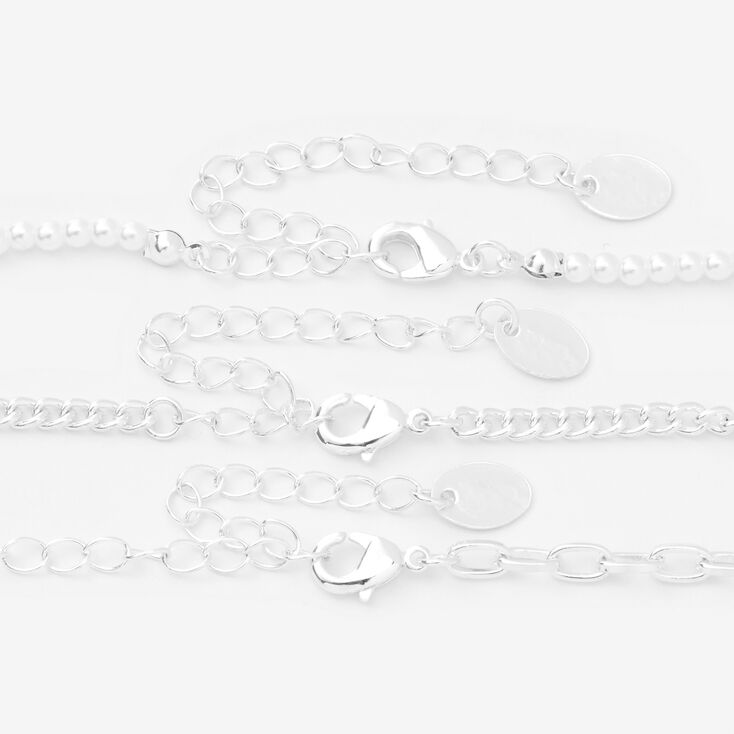 Silver Delicate Pearl &amp; Chain Strand Necklace,