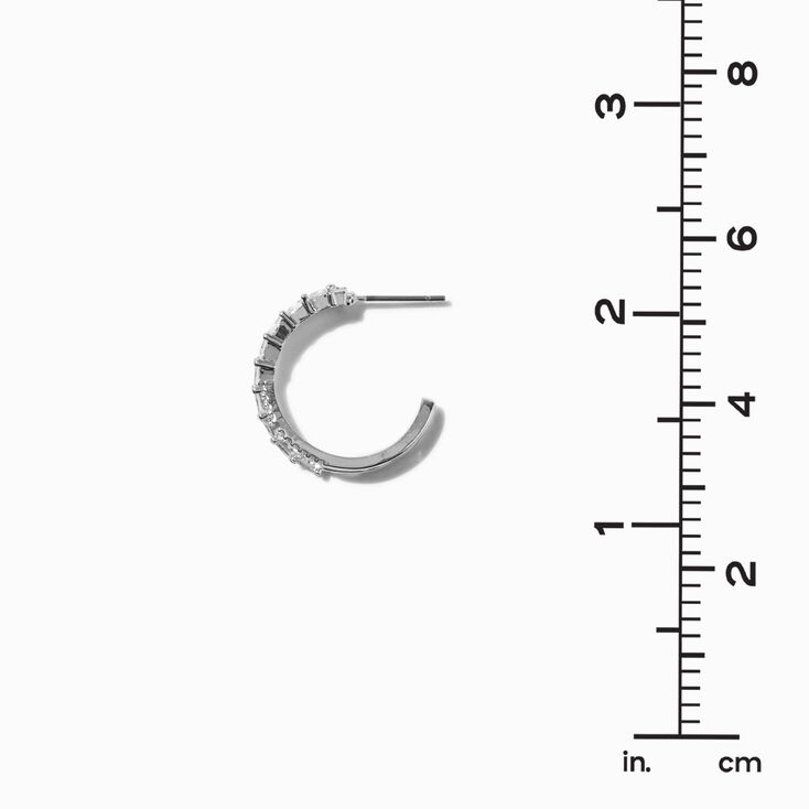 Silver-tone Cubic Zirconia 15mm Criss Cross Hoop Earrings,
