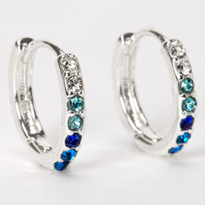 Silver 10MM Embellished Huggie Hoop Earrings - Blue,