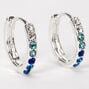Silver 10MM Embellished Huggie Hoop Earrings - Blue,