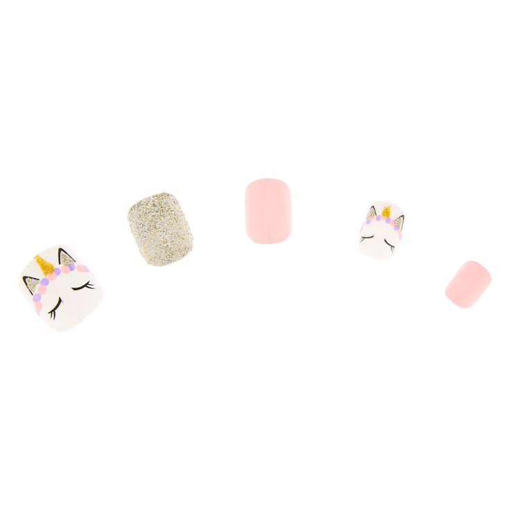 Unicorn Glitter Square Press On Faux Nail Set 24 Pack Claire S