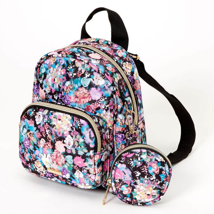 Nylon Watercolor Floral Mini Backpack,
