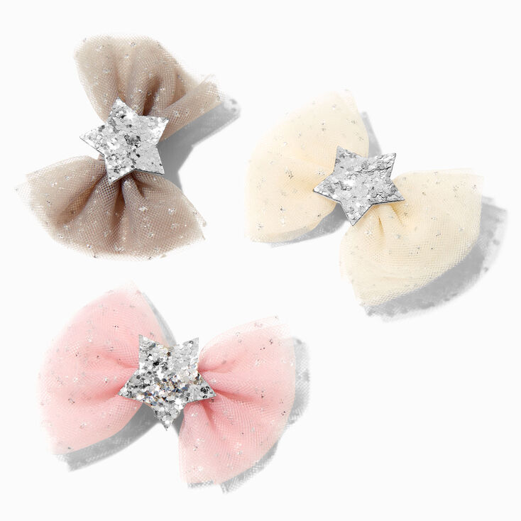 Claire&#39;s Club Tulle Star Hair Bow Clips - 3 Pack,