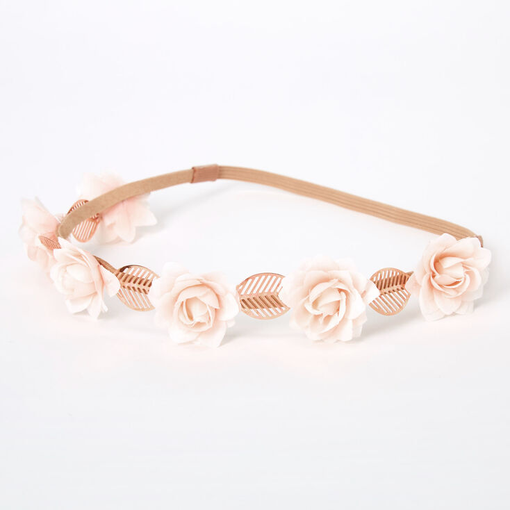Claire's Couronne de fleurs et feuilles couleur doré rose - Rose tendre
