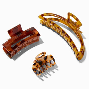 Pinces &agrave; cheveux aux designs vari&eacute;s &eacute;caille de tortue marron - Lot de 3,