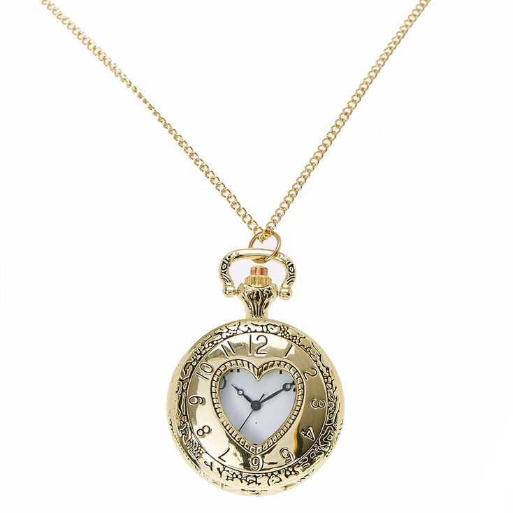 Gold Heart Watch Locket Necklace