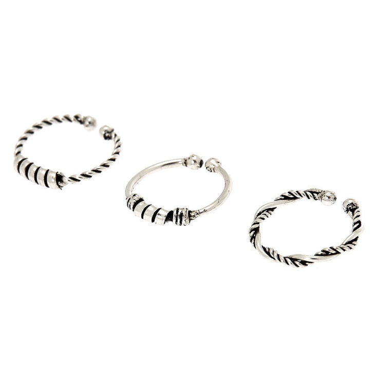 Claire's Faux anneaux de nez perlés Bali couleur argenté - Lot de 3