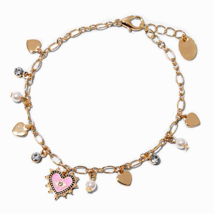 Pink Evil Eye Gold Charm Bracelet,