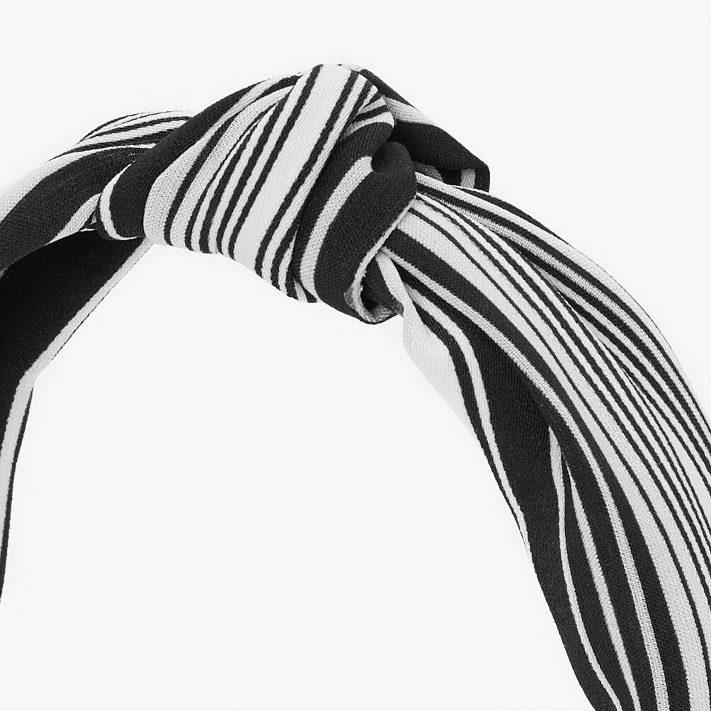 Black & White Striped Knotted Headband,