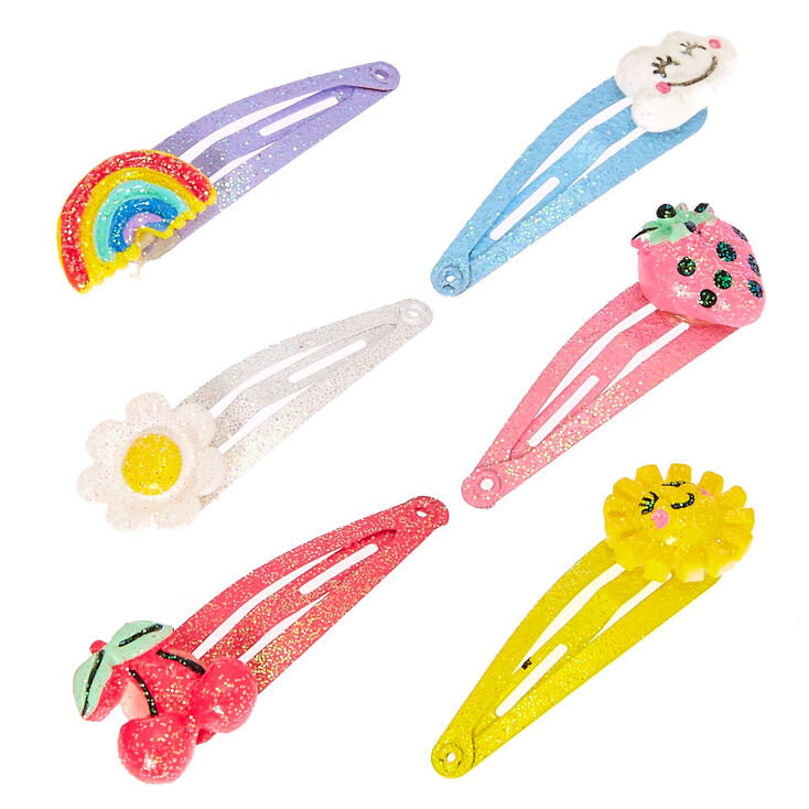 Claire&#39;s Club Glittery Summer Snap Hair Clips - 6 Pack,