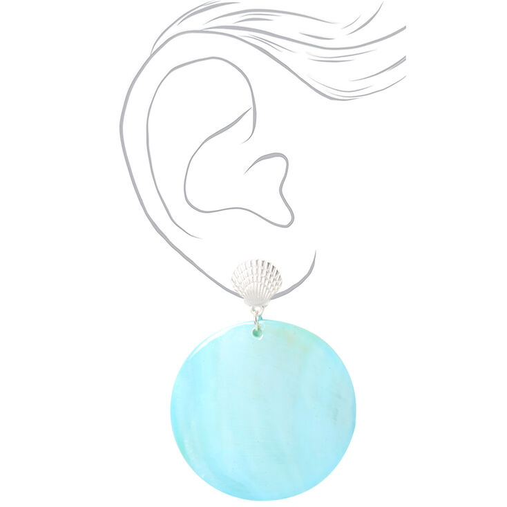 Silver 2&quot; Seashell Disc Drop Earrings - Mint,