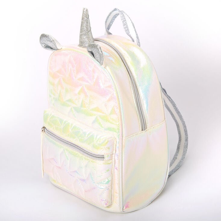 Iridescent Quilted Unicorn Small Backpack - White,