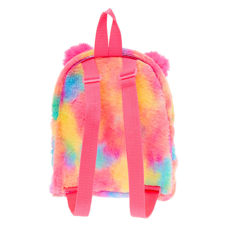 Faux Fur Rainbow Pom Pom Small Backpack,