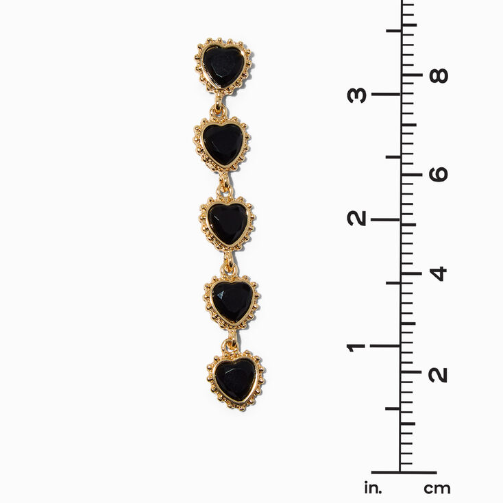 Pendantes lin&eacute;aires 8&nbsp;cm strass c&oelig;ur noir,