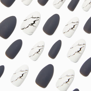 Faux ongles vegan stiletto gris effet marbr&eacute; et fini mat - Lot de 24,