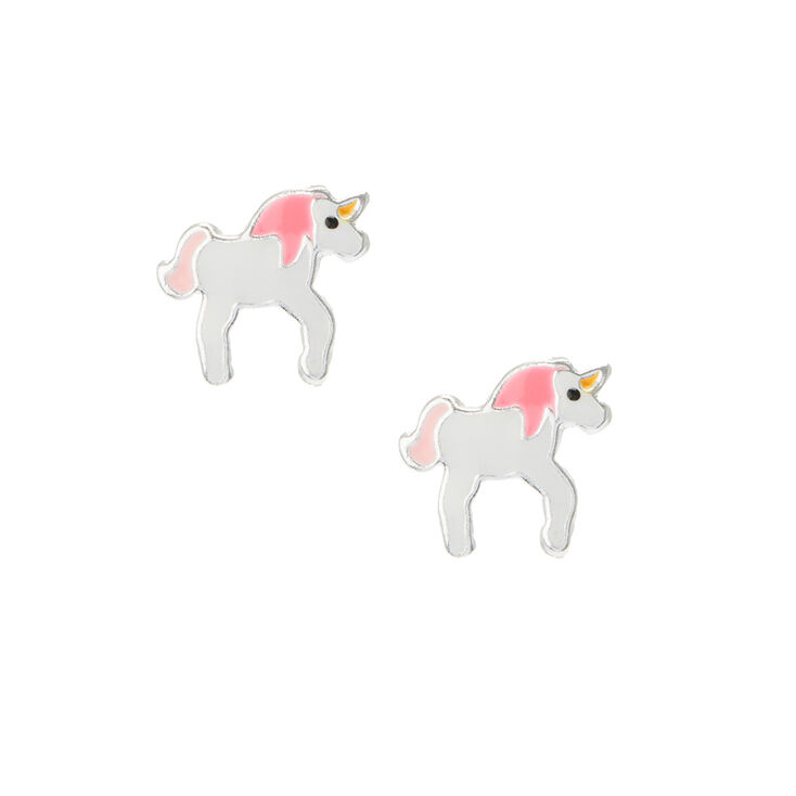 Sterling Silver Cute Little Unicorn Stud Earrings,