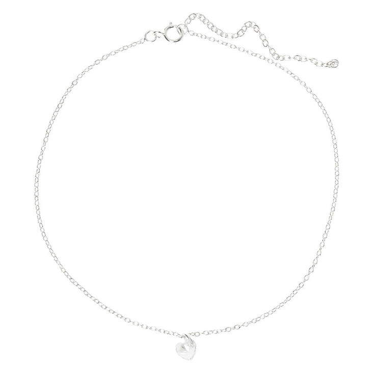 Sterling Silver Cubic Zirconia Heart Chain Anklet,