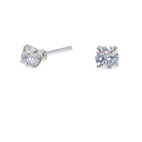 Silver Cubic Zirconia Round Martini Stud Earrings - 3MM,