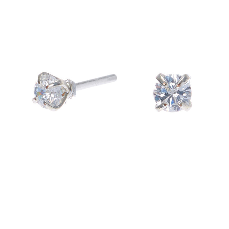 Silver-tone Cubic Zirconia 3mm Round Martini Stud Earrings,