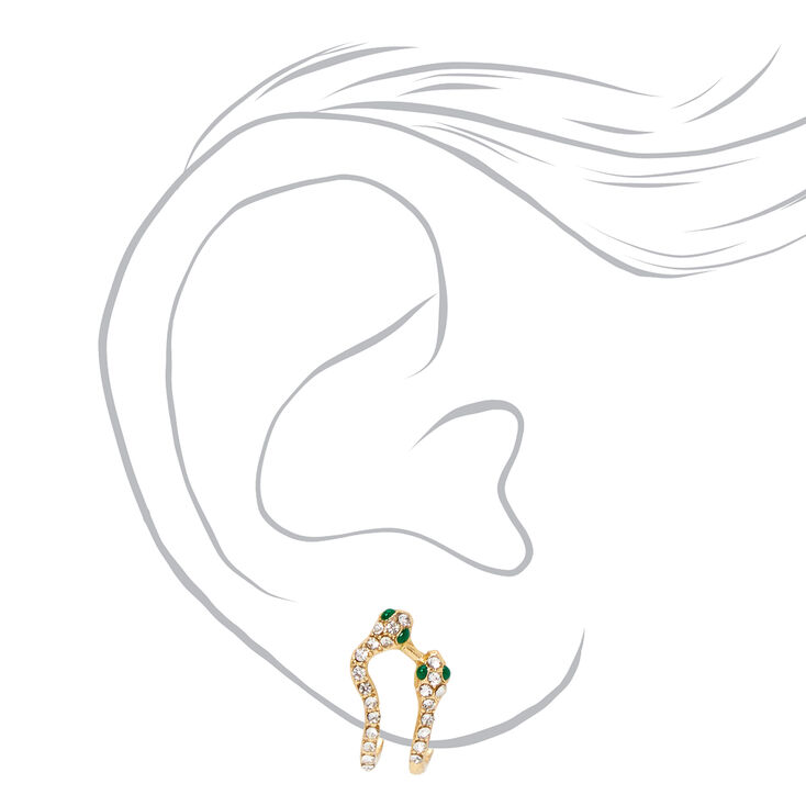 Clous d&#39;oreilles enveloppants serpent ornement&eacute;s couleur dor&eacute;e - Vert,
