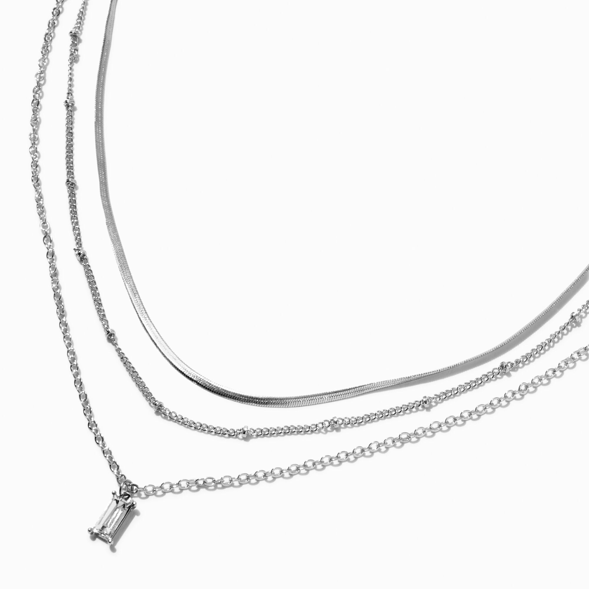 View Claires Tone Baguette MultiStrand Chain Necklace Silver information