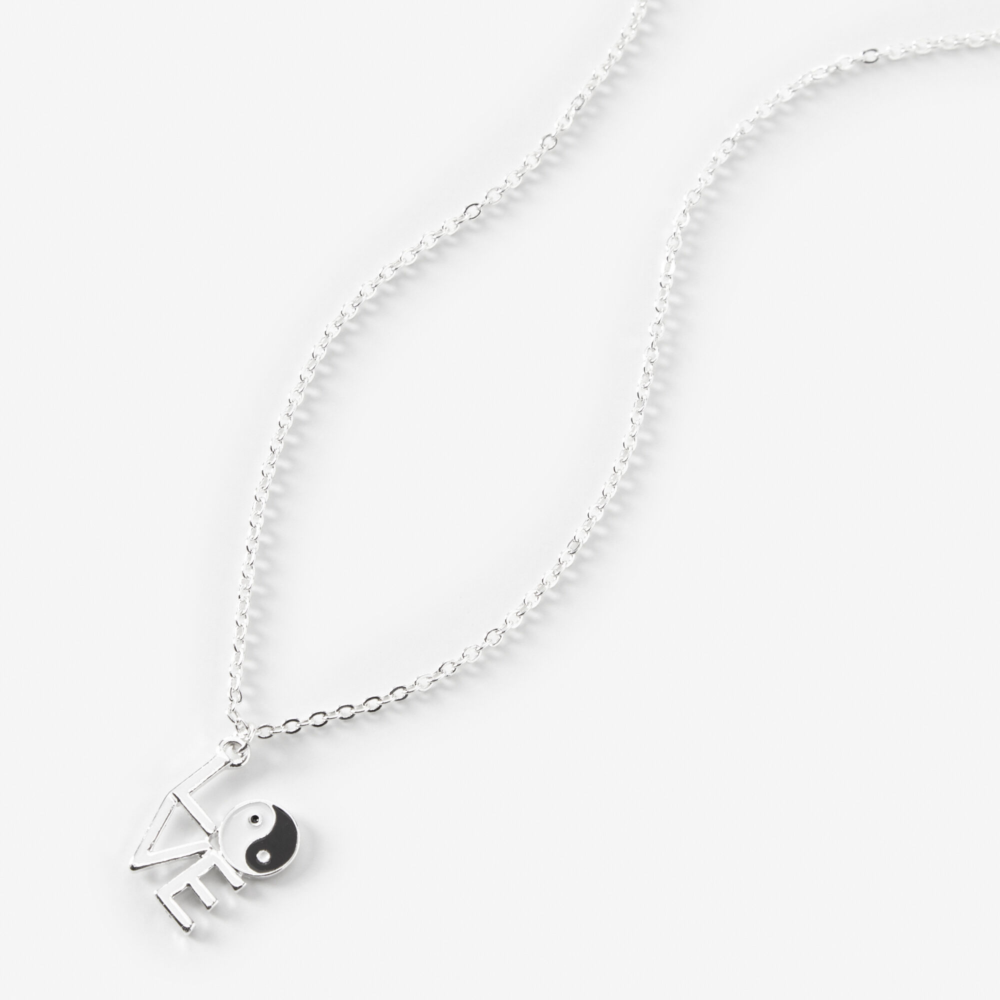 Yin Yang Love 16" Silver Pendant Necklace,