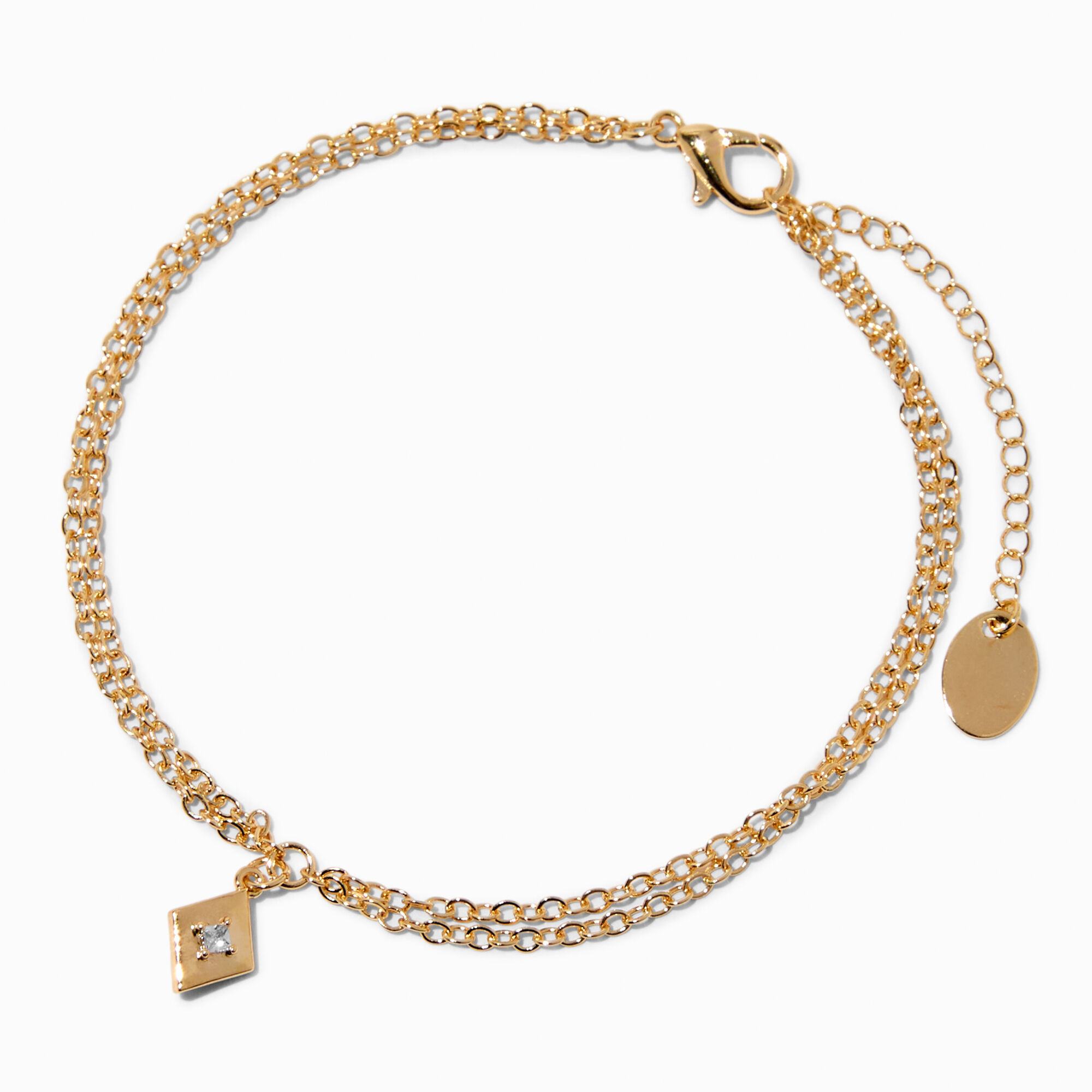 View Claires Tone Triangle Crystal Chain Anklet Gold information