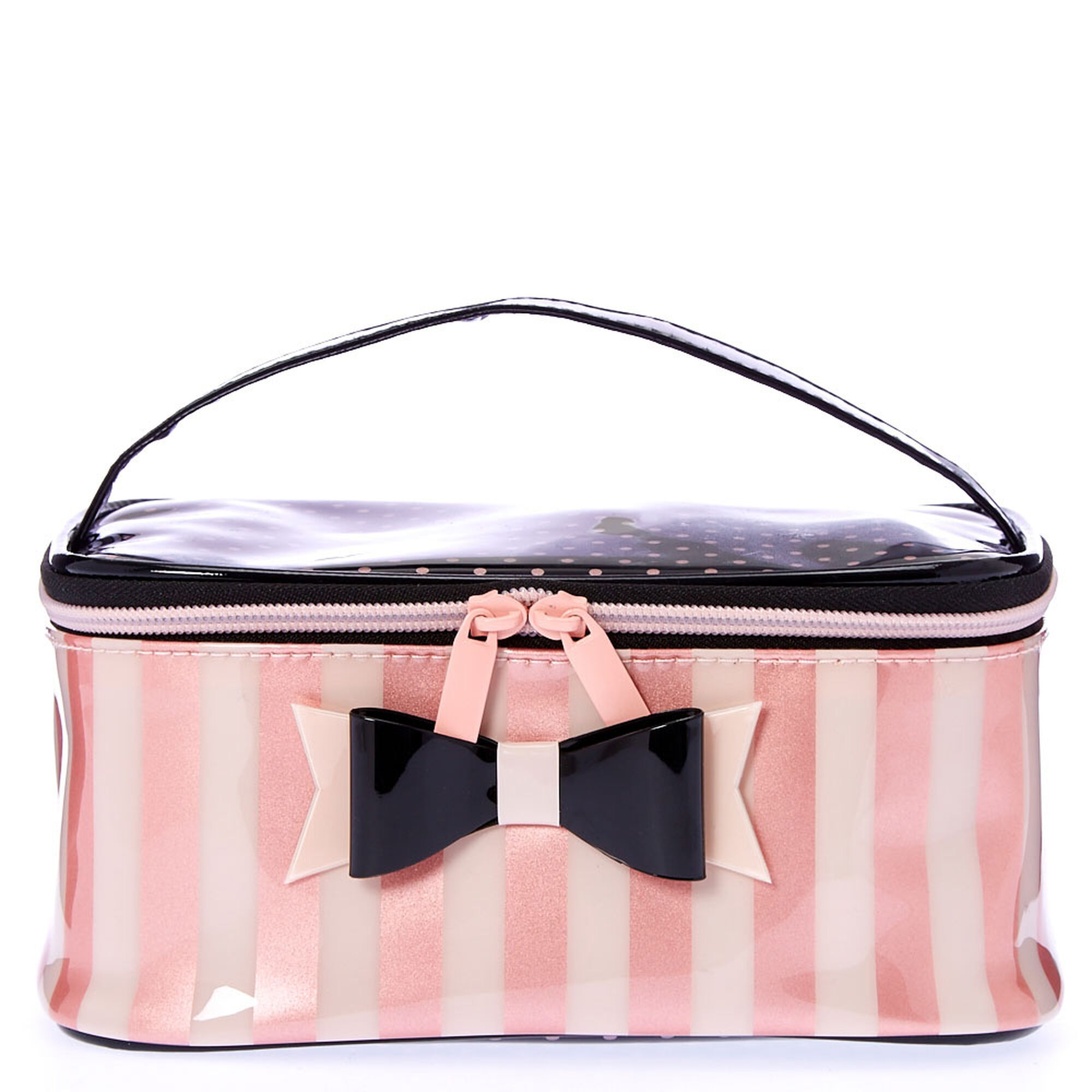 Cosmetic Bags Black Small Polka Dot Pink Background PU Leather Makeup  Organizer for Women Teen Girls