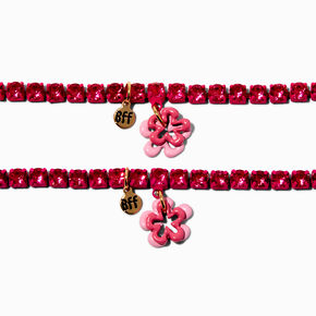 Best Friends Pink Enamel Flower Rhinestone Bracelets - 2 Pack,