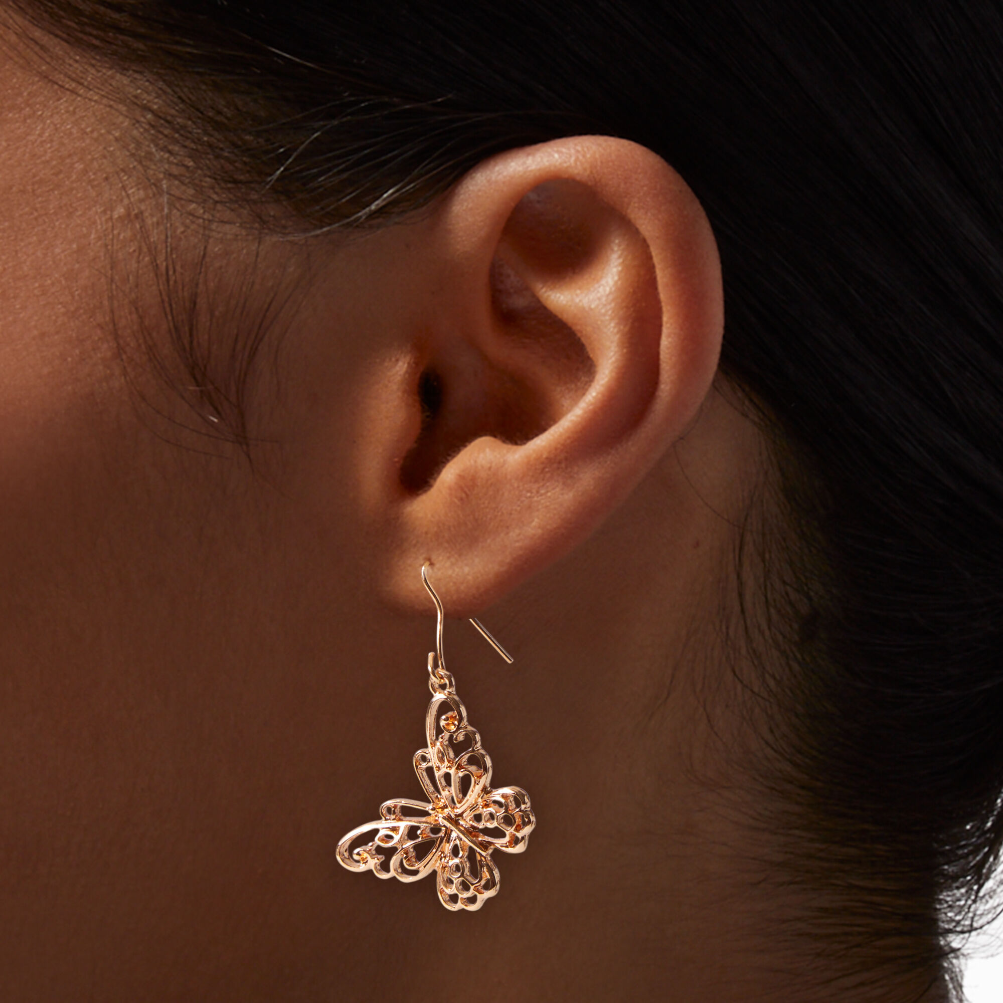 Gold-tone Filigree Butterfly 1.5" Drop Earrings,