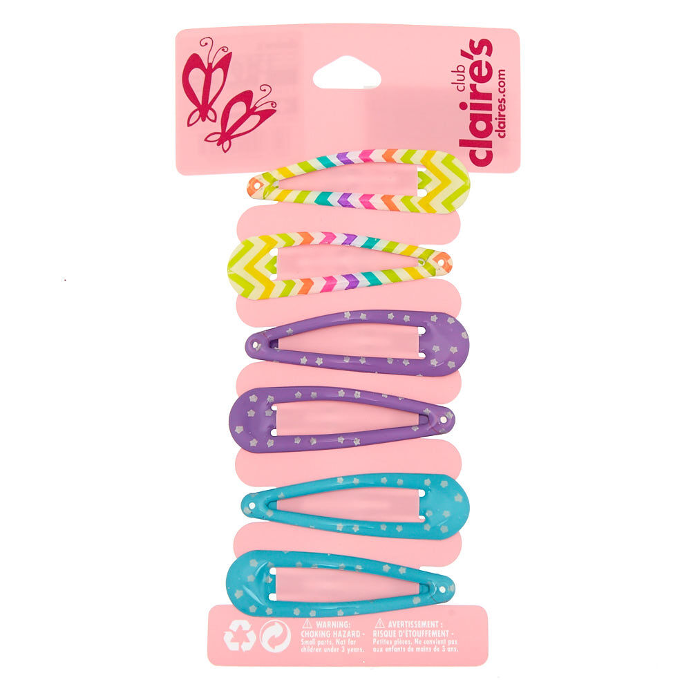 Claire's Club Rainbow Pattern Snap Hair Clips - 6 Pack,