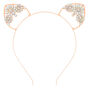 Rose Gold-tone Floral Gem Cat Ears Headband,
