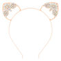 Rose Gold Floral Gem Cat Ears Headband,