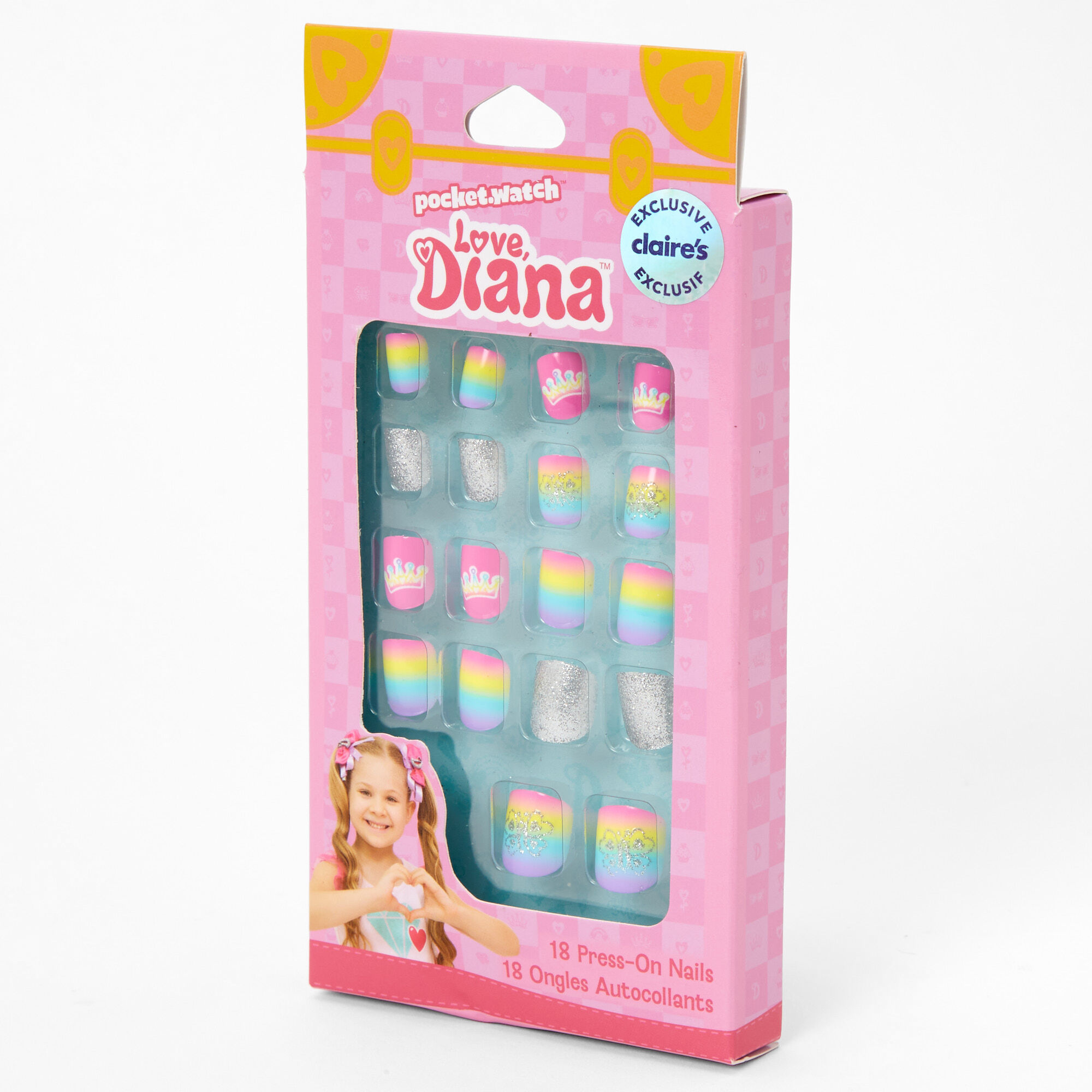 Love, Diana™ Square Press On Faux Nail Set - Glitter Rainbow,