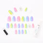 Rainbow Ombre Pastel Bling Coffin Faux Nail Set - 24 Pack,