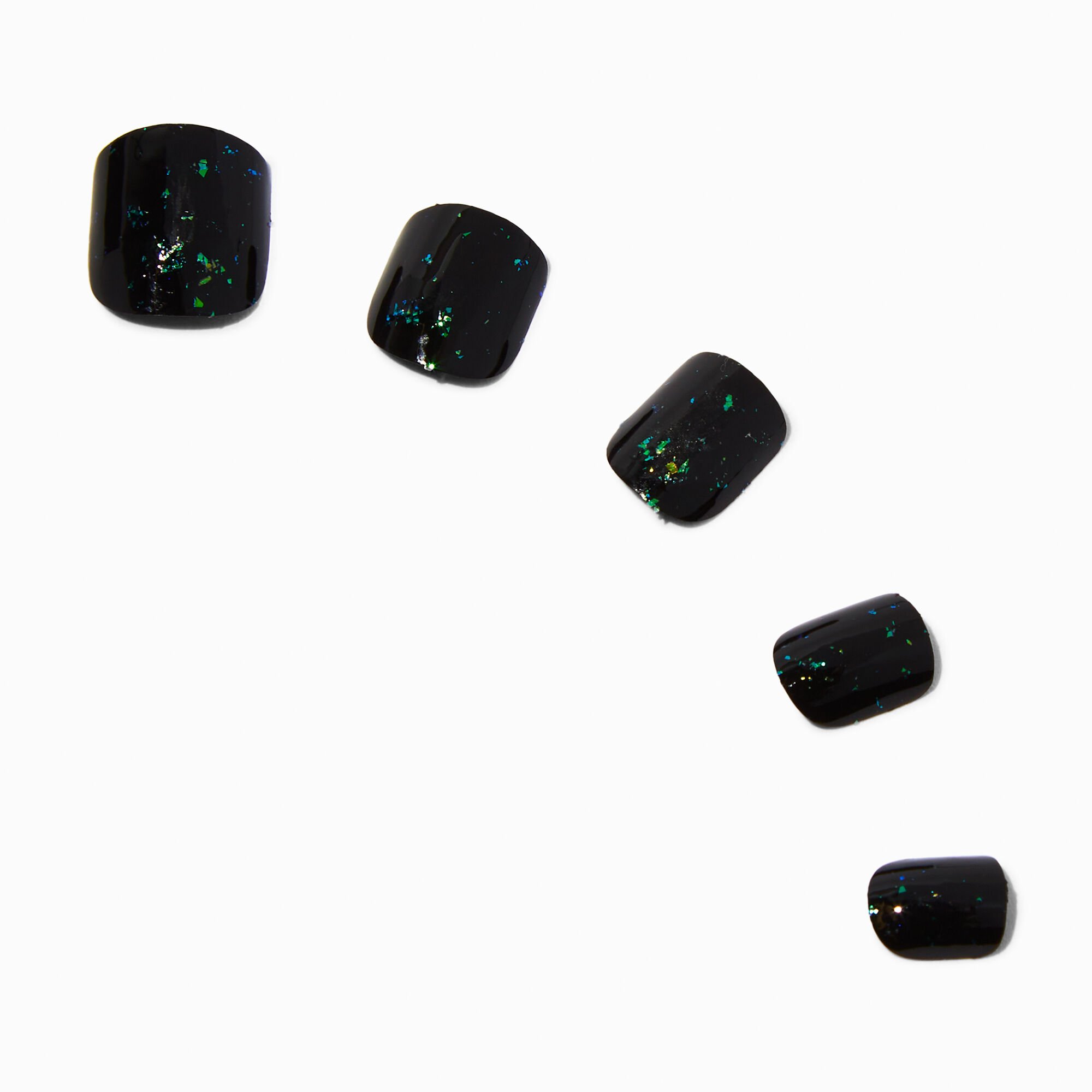 Green Foil Black Square Press On Vegan Faux Nail Set - 24 Pack,