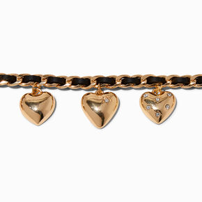 Gold-tone Heart Charm Black Threaded Charm Bracelet ,